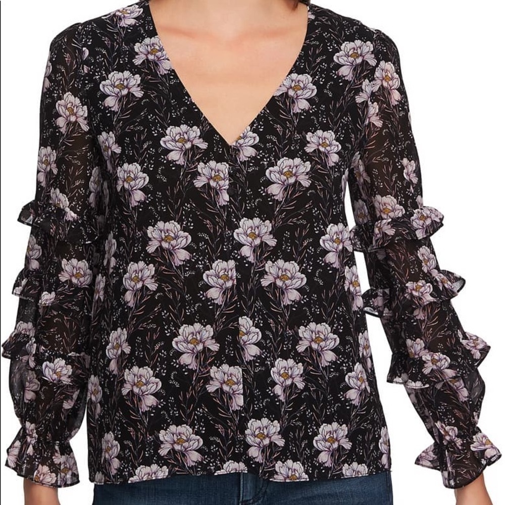 1.State Womens Bloomsbury Blouse Floral Ruffled